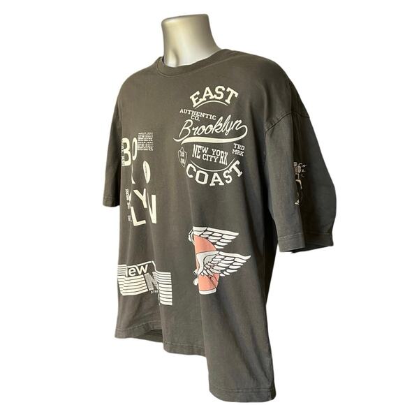 American Garage Cotton Boxy Fit Discharge Print Tee Beluga New York Size L - Picture 3 of 8